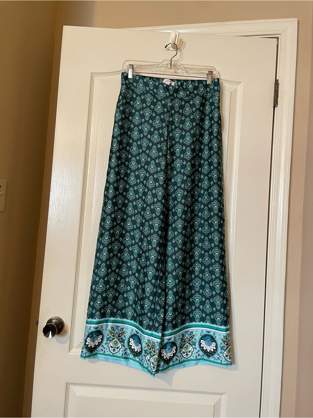 LOFT Paisley Wide Leg Pants XS Teal Green Border Print Colorful Resort Boho NWT - Picture 2 of 9